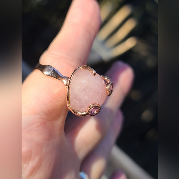 Morganite large 10k boulder & Amethyst 24k rosegold ring sz8 - Picture 7 of 10